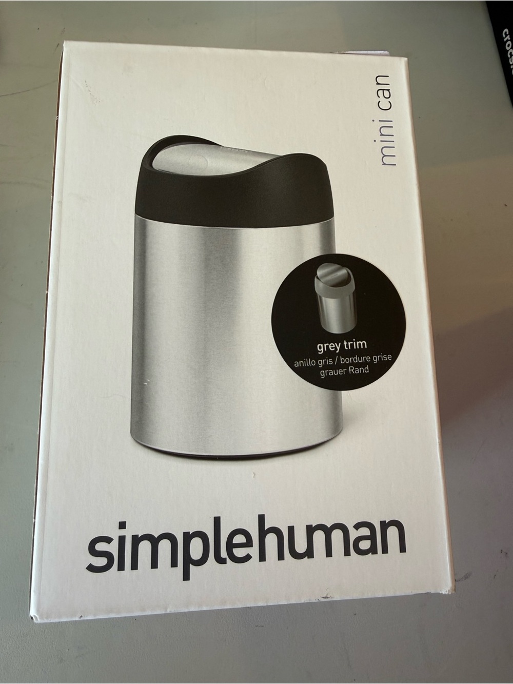 simplehuman Mini Can with Grey Trim - Silver and Grey